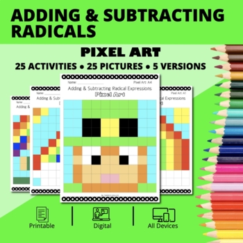 Preview of St. Patrick's Day: Adding and Subtracting Radical Expressions Pixel Art Activity