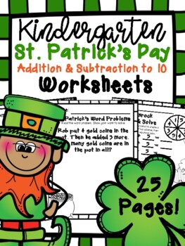 Preview of St. Patrick's Day Addition & Subtraction to 10 Worksheets (Kindergarten)