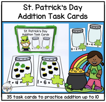 Preview of St. Patrick's Day Addition Task Cards (Kindergarten Math Center)
