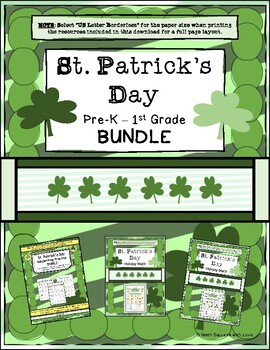 Preview of St. Patrick's Day Addition Worksheets and Handwriting Practice BUNDLE Pre-K-2nd