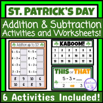 Preview of St. Patrick's Day Addition and Subtraction Activities Worksheets Elementary SPED