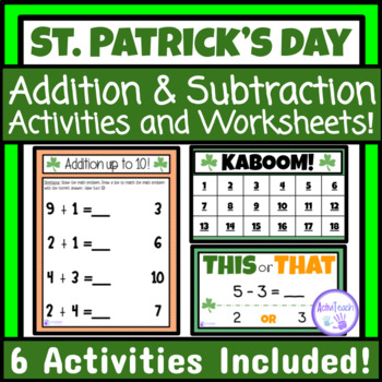 Preview of St. Patrick's Day Addition and Subtraction Activities Worksheets Elementary SPED