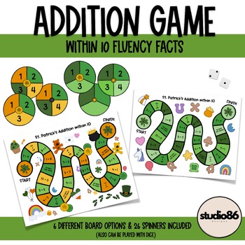 Preview of St. Patrick's Day Addition within 10 Fluency Game - Studio 86 Designs