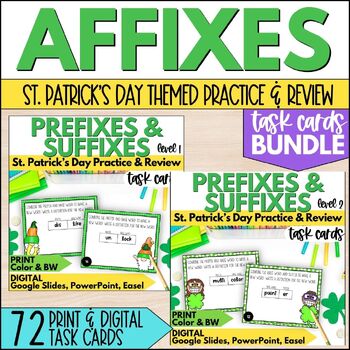 Preview of St. Patrick's Day Affixes Task Cards - Prefixes and Suffixes Practice and Review