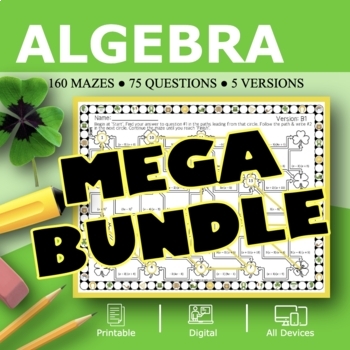 Preview of St. Patrick's Day: Algebra BUNDLE Maze Activity