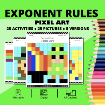 Preview of St. Patrick's Day: Algebra Exponent Rules Pixel Art Activity