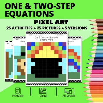 Preview of St. Patrick's Day: Algebra One & Two-Step Equations Pixel Art Activity