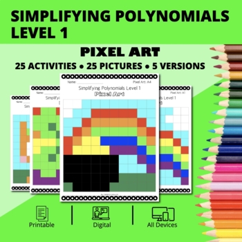 Preview of St. Patrick's Day: Algebra Simplifying Polynomials Level 1 Pixel Art Activity