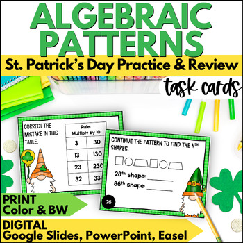 Preview of St. Patrick's Day Algebraic Patterns and Sequences Task Cards Activities