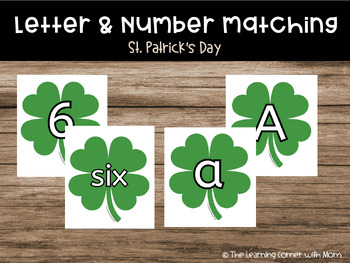 Preview of St. Patrick's Day Alphabet & Numeracy Clover Match: Early Learning Printables