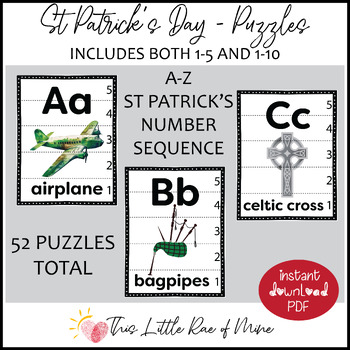 Preview of St Patrick's Day - Alphabet - number sequence puzzle - printable - counting
