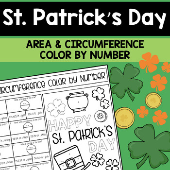 Preview of St. Patrick's Day Area & Circumference Color by Number | 7th Grade Math