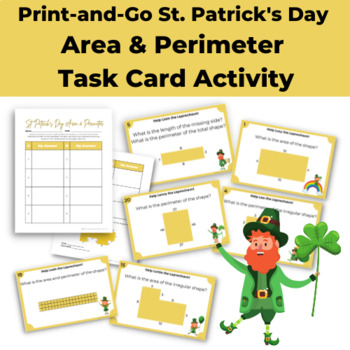 Preview of St. Patrick's Day Area & Perimeter Math Task Cards (Regular & Irregular Shapes)
