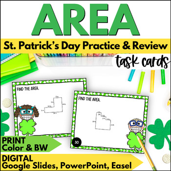 Preview of St. Patrick's Day Area Task Cards - March Math Practice and Review Activities