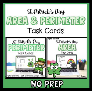 Preview of St. Patrick's Day Area and Perimeter Task Cards Bundle - Digital and Print