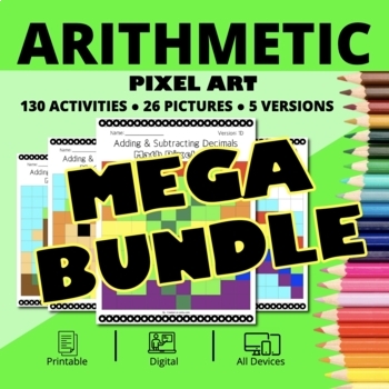 Preview of St. Patrick's Day Arithmetic BUNDLE: Math Pixel Art Activities