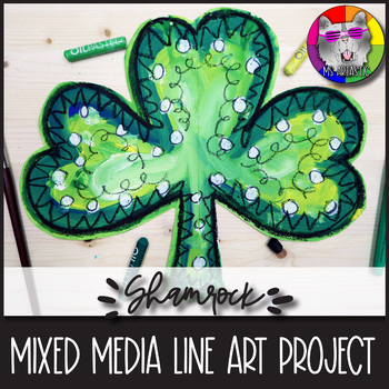 Preview of St. Patrick's Day Art Lesson, Shamrock Line Art Project Activity for Elementary