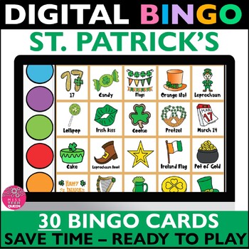 Preview of St Patrick's Day BINGO Digital Games Template St Pattys Activities Party March