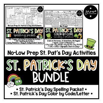 Preview of St. Patrick's Day BUNDLE: Busy/Independent Work, Spelling Packet & Color by Code