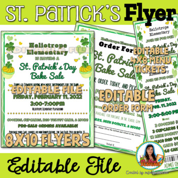 Preview of St Patrick's Day Bake Sale fundraiser Event Flyer & Order Form Editable PTA, PTO