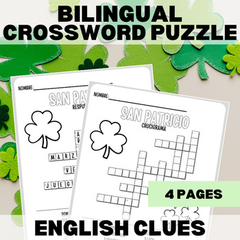 Preview of St. Patrick's Day Bilingual Crossword Puzzle - English Clues - Spanish Answers