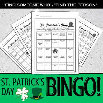 Preview of St. Patrick's Day Bingo | Find Someone Who Bingo Activity | Saint Patrick's Game