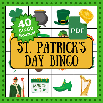 Preview of St Patrick's Day Bingo Game Activity | ESL/ELL, Primary, SPED | 40 Unique Boards