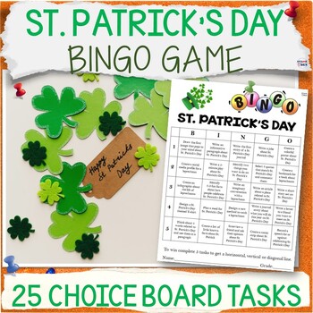 Preview of St Patrick's Day Bingo Game, NO PREP Fun Activities St Pattys Day Choice Board