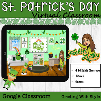 Preview of St. Patrick's Day Bitmoji Virtual Classroom Bundle (Library & Activities)