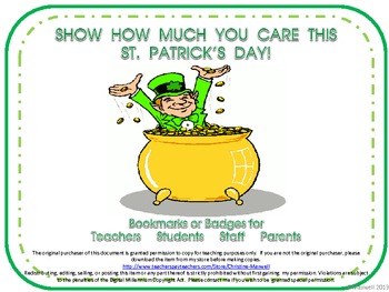 Preview of St. Patrick's Day Bookmarks & Badges for Teachers, Students, Staff and Parents
