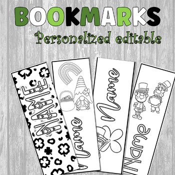 Preview of Editable St. Patrick's Day Bookmarks to Color