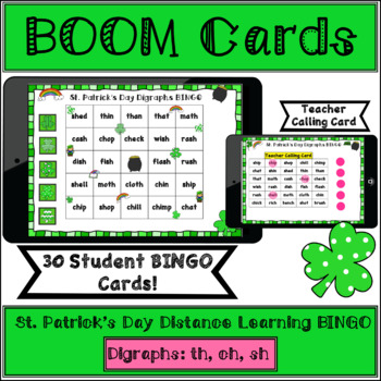 Preview of St. Patrick's Day Boom Card BINGO - Digraphs th, ch, sh {Distance Learning}