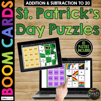 Preview of St. Patrick's Day Boom Cards™ Math Puzzles Digital Learning Mystery Pictures