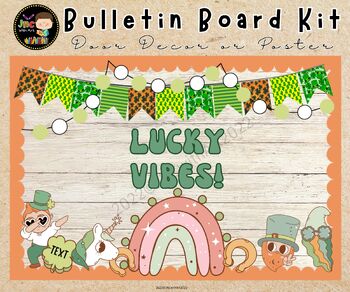 Preview of St. Patrick's Day Bulletin Board Kit, St. Patty's Day Door Decor,Retro, Editable