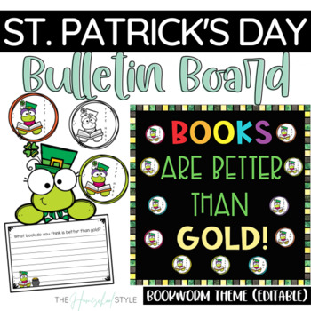 Preview of St. Patrick's Day Bulletin Board March Writing and Craft Bookworm Theme