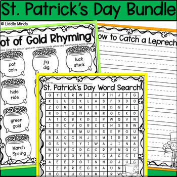 Preview of St. Patrick's Day Bundle with Math, Language Arts, Writing, & Art Worksheets