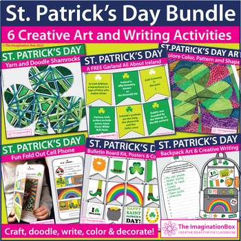 Preview of St. Patrick's Day Art Activities, March Coloring Pages, Crafts and Decor Bundle