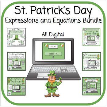 Preview of St. Patrick's Day Bundle -  Expressions and Equations Games - Digital