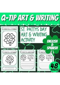 Preview of St. Patrick's Day Bundle- dot q tip art pages/writing prompts English/Spanish