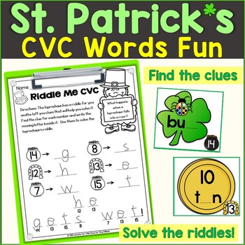 Preview of St. Patrick's Day CVC Words Write the Room or Sensory Bin Activity RF.K.2.D