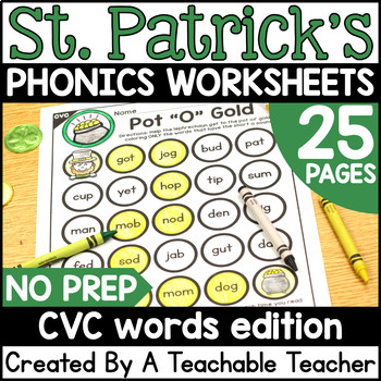 Preview of St. Patrick's Day CVC Worksheets | St. Patrick's Day Phonics