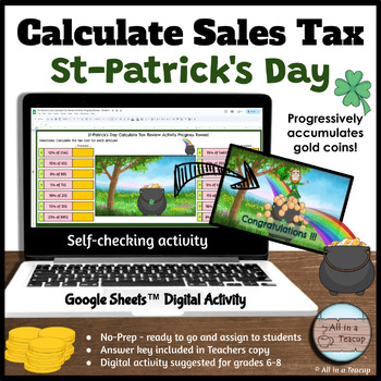 Preview of Calculating Sales Tax St-Patrick's Day Digital Review Self Checking Activity