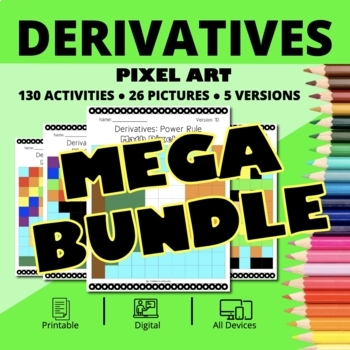 Preview of St. Patrick's Day Calculus Derivatives BUNDLE: Math Pixel Art Activities