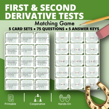 Preview of St. Patrick's Day: Calculus First & Second Derivative Tests Matching Games
