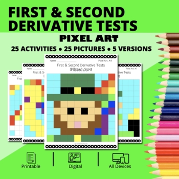 Preview of St. Patrick's Day: Calculus First & Second Derivative Tests Pixel Art Activity