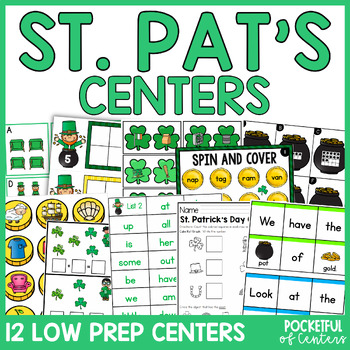 Preview of St. Patrick's Day Centers March Kindergarten Math and Literacy Activities