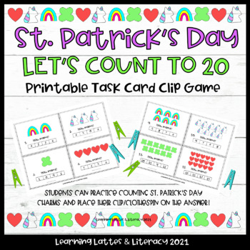 Preview of St. Patrick's Day Math Center Task Cards Charm Numbers 1-20 Clip It Game
