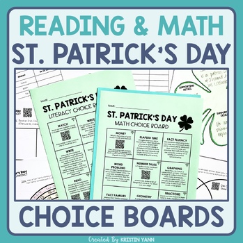 Preview of St. Patrick's Day Choice Board - Reading, Writing, & Math Independent Activities