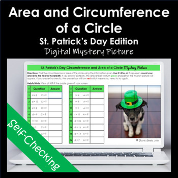 Preview of St. Patrick's Day Circumference and Area of a Circle Digital Mystery Picture