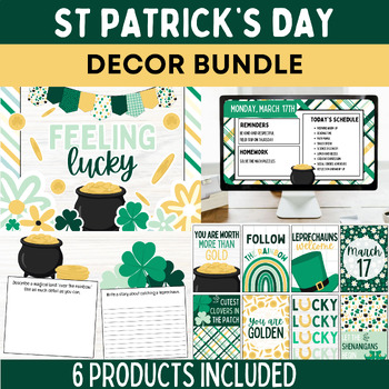 Preview of St. Patrick's Day Classroom Decor Bundle Bulletin Board Kit Feeling Lucky Theme